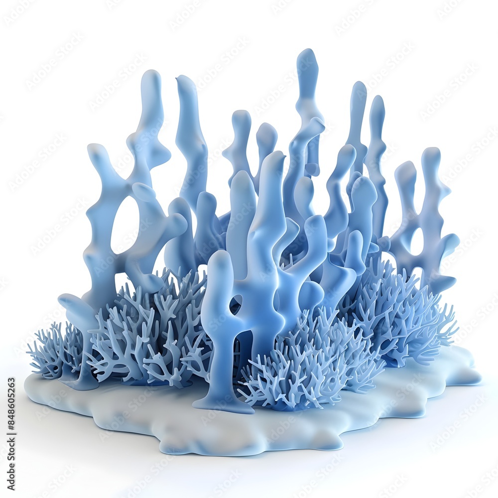 Aufkleber surreal coral-like foam structures in 3d digital render on white background