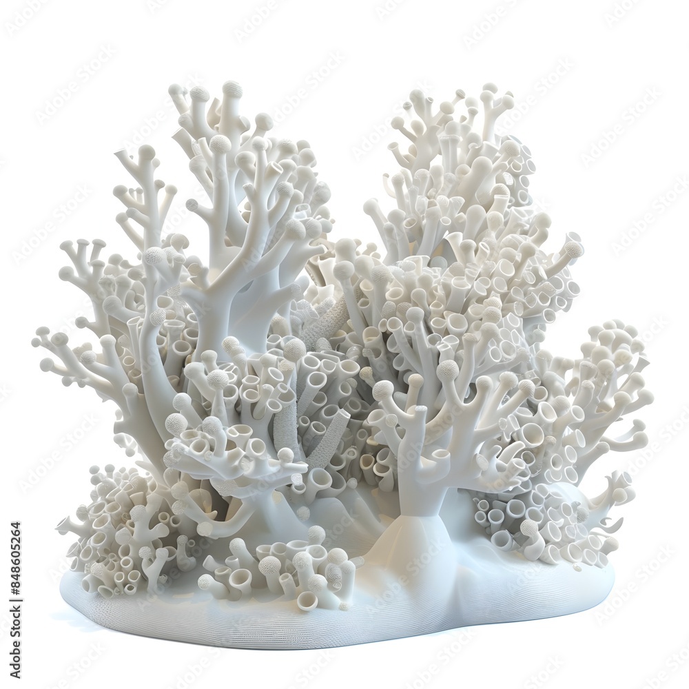 Poster surreal coral-like foam structures rendered in 3d on isolated white background