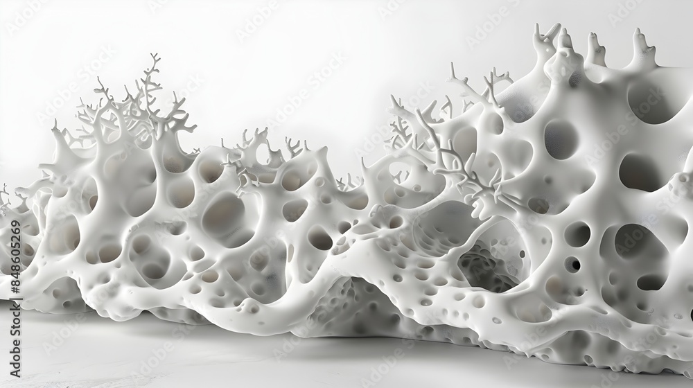 Aufkleber surreal foam coral reef structures in minimalist 3d rendering on white background