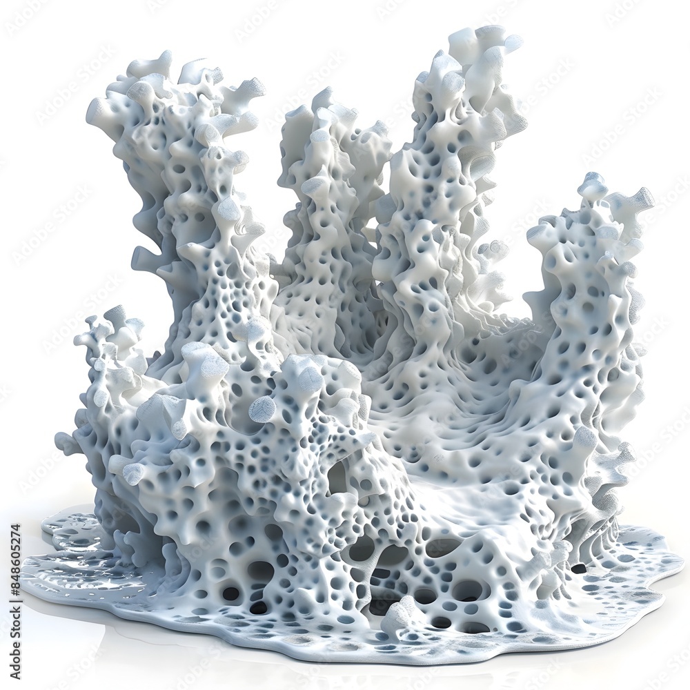 Poster surreal foam coral reef-like 3d rendered structures on isolated white background