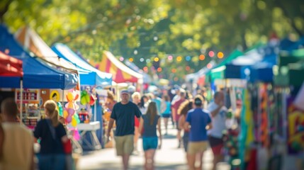 Obscured shot of a community fair with various booths showcasing local businesses.