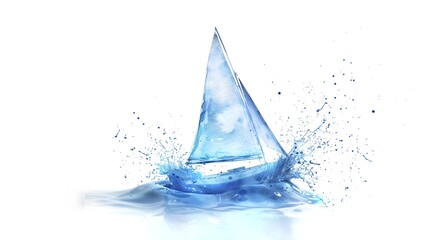 Fototapeta premium Vibrant 3D Watercolor Sailboat with Splashing Waves on Isolated White Background