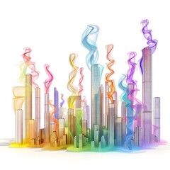 Fototapeta premium Vibrant Cityscape Skyline Outlined by Colorful Smoke Letters