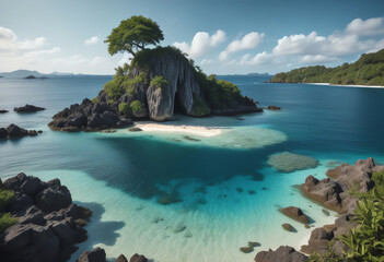 Fototapeta premium small tropical island with glowing lagoons