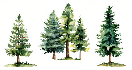 Fototapeta premium set of pine trees isolated on white