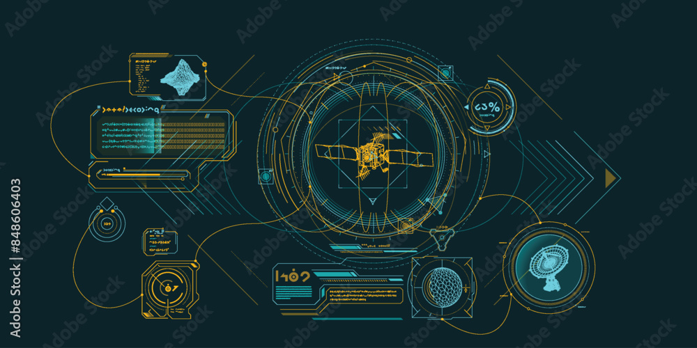Poster sci-fi hud interface for data research.