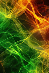 Fototapeta premium Background image of frequency waves, in colors green, orange, yellow, red. A black background