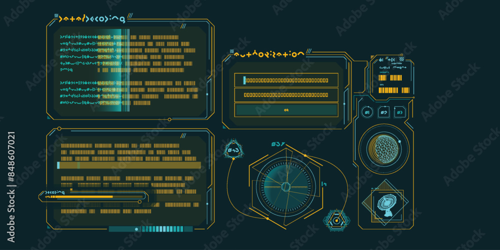 Poster sci-fi hud interface for data research.