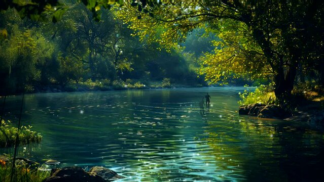 River's Calm Embrace: Immersing in the Tranquility of the Flowing Stream