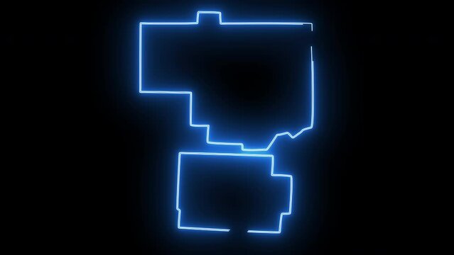 map of Coshocton in ohio with neon effect glowing blue