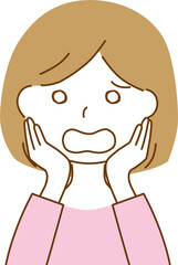 頬に手を当てて怖がる女性
