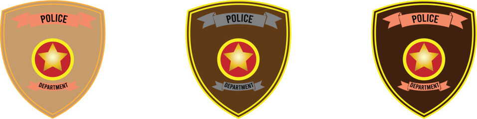 Police badges. Officer government badge, special police security medallion and federal agent signs, policeman insignia vector simple patches set