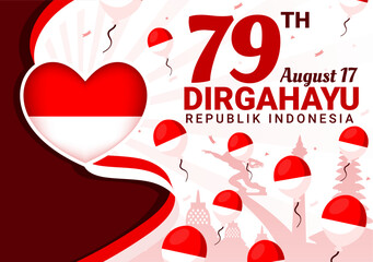Indonesia Independence Day Vector illustration celebrating 17th August with the Indonesian Flag Raising the Red and White in a Flat Cartoon Background