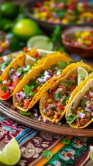 Fototapeta premium Colorful Mexican Taco Platter with Fresh Toppings for Food Advertising