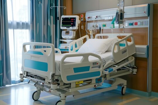 A hospital bed equipped with various monitoring devices