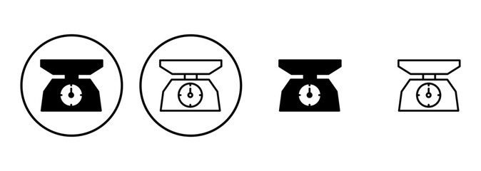 Scales icon set. Weight scale icon. Law scale icon. Justice