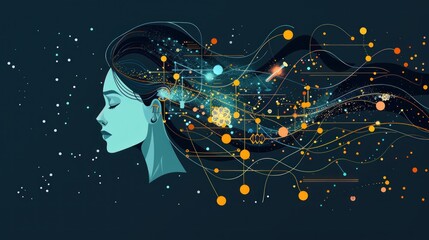 Abstract Woman with Flowing Digital Hair