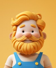 Naklejka premium 3D rendering of a friendly cartoon man with a beard wearing blue overalls. AI.