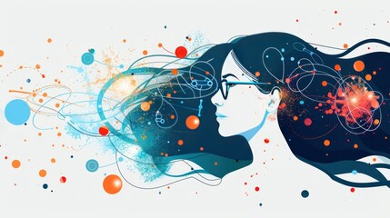 Abstract Portrait of a Woman with Glasses and Flowing Hair