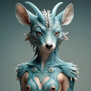 Mujer alce mitol&oacute;gica humanoide, irreal, imaginaria. 