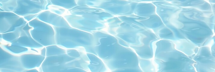 Obraz premium Texture of water surface. Sunlit ripples on clear blue water in swimming pool. Background, wallpaper, poster, banner design with copyspace