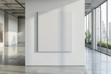 Obraz premium Mockup of blank wall with poster in office room created with Generative AI