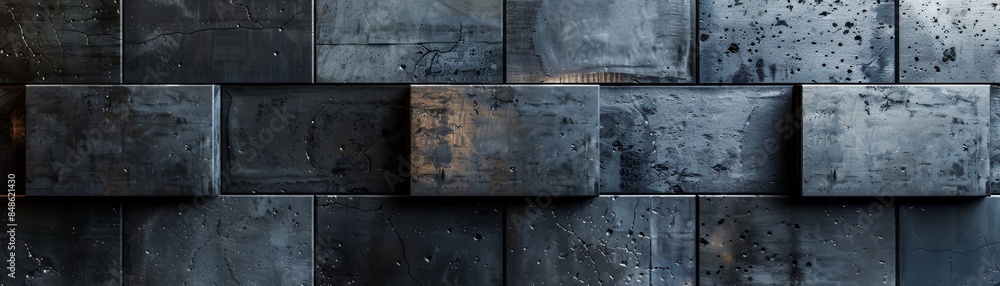 Poster abstract background of dark blue and gray rectangular blocks.