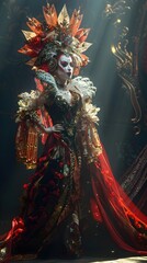 Fototapeta premium Captivating Drag Queen Performance on Stage with Fantastical Costume and Theatrical Lighting