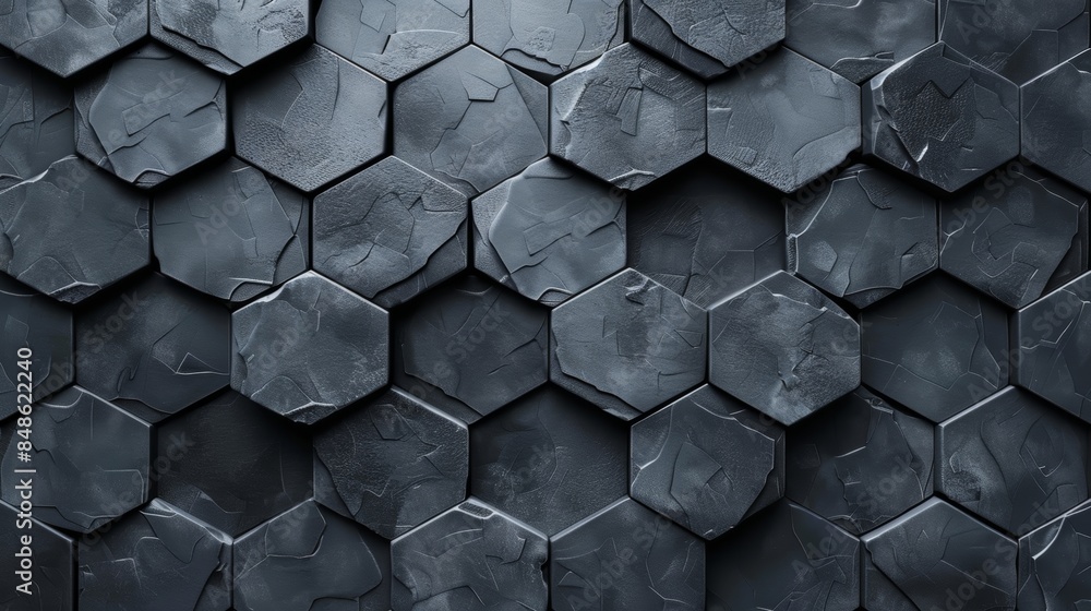Poster abstract geometric pattern of dark gray hexagonal tiles.