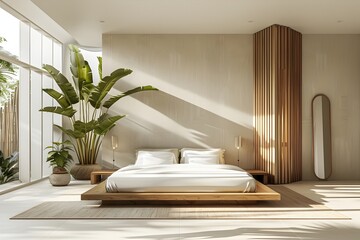 Fototapeta premium Elegant Architectural Bedroom Divider Highlights Personalized 'Sleep Divorce' Concept