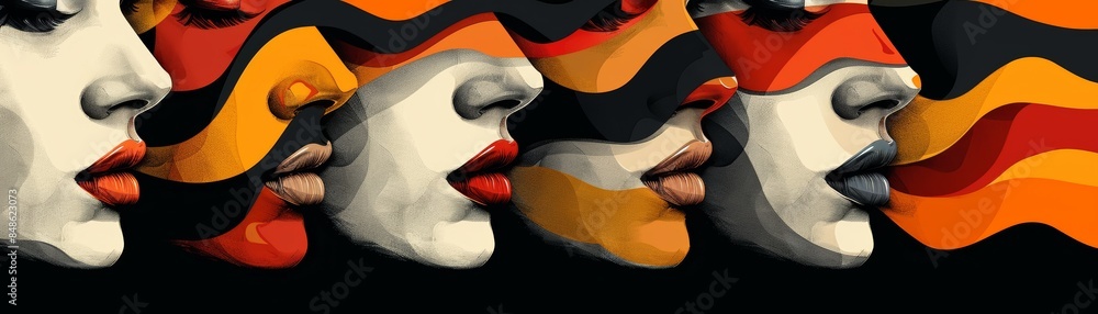 Aufkleber abstract art with colorful faces and patterns.