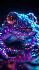 Obraz premium Mesmerizing Neon-Lit Creature - Captivating Vibrant Icon with Bold Chromatic Effects and Retro Gaming-Inspired Geometric Patterns