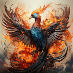 Obraz premium Phoenix rising from flame colored tattoo idea