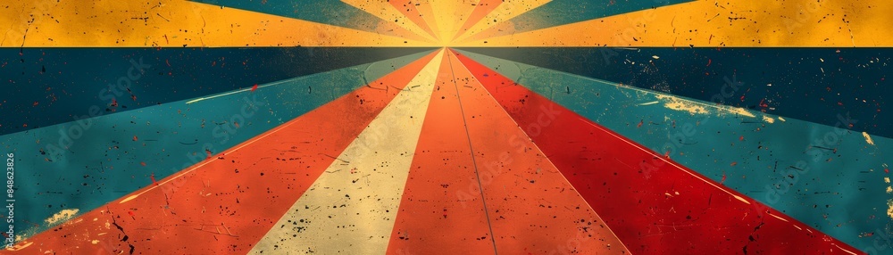 Poster abstract colorful rays converging towards a bright light.