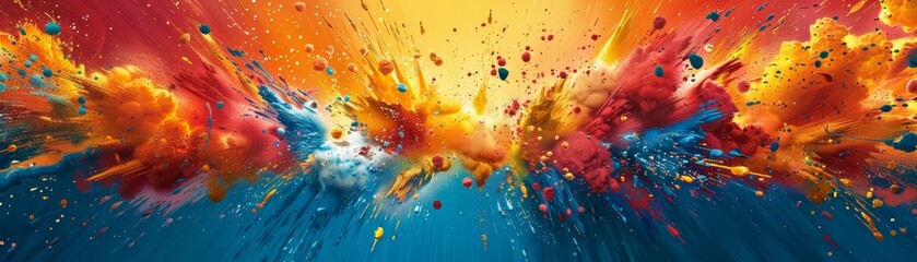 Abstract colorful digital painting with bright red, yellow, and blue hues.
