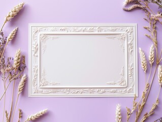 Mockup of a Shavuot-themed invitation card with decorative borders, isolated on a light purple background