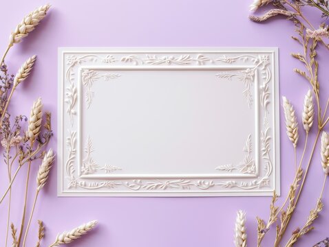 Mockup of a Shavuot-themed invitation card with decorative borders, isolated on a light purple background