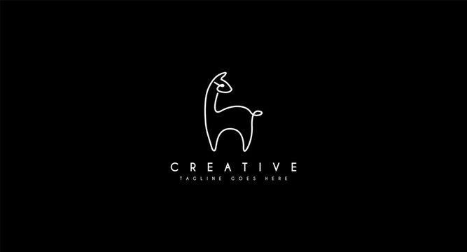 Llama Line art style Logo design vector illustration.