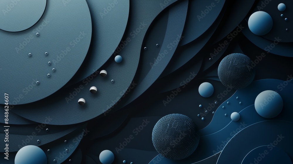 Poster abstract blue background with layered circles and spheres. perfect for modern design projects.