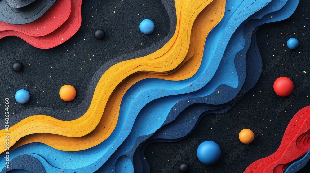 Poster abstract colorful wavy background with 3d spheres. perfect for modern design projects.