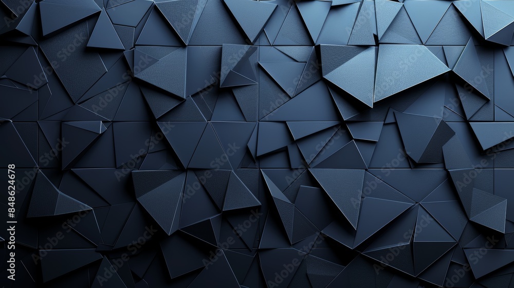 Poster abstract geometric background with a textured pattern of overlapping triangles in dark blue shades.