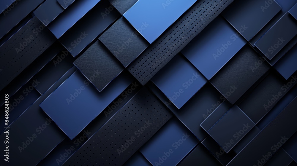 Poster abstract geometric pattern with overlapping blue and black squares.
