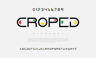 Croped creative geometric modern urban alphabet font. Digital abstract futuristic, fashion, sport, minimal technology typography. Simple numeric vector illustration