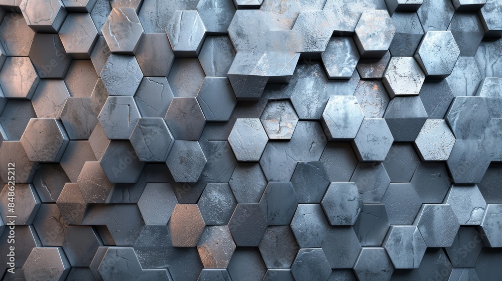 Poster abstract background of hexagonal shapes in a metallic finish.