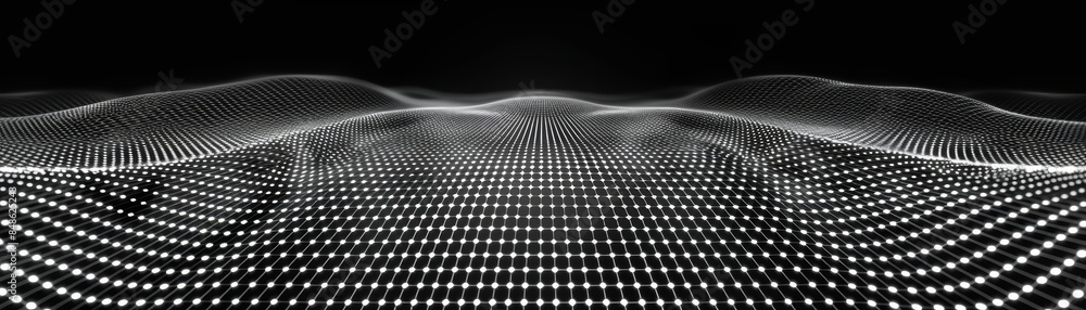 Poster abstract black and white grid pattern with glowing light.