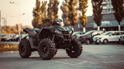 Fototapeta premium photo of ATV vehicle in the parking lot. Side view