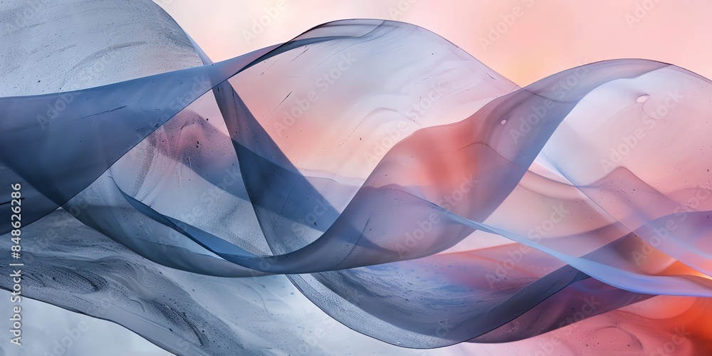 Wall mural wallpaper abstract  wave smoke colors, 2:1, HD, Banner, dark blue and pink