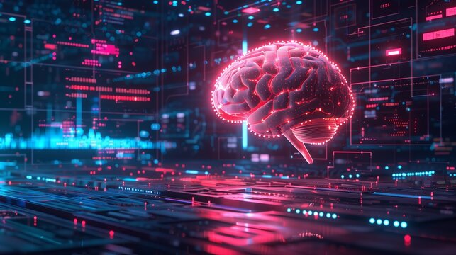 A futuristic AI brain analyzing SEO data and generating