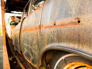 Rust Old Junk Cars On A Trailer For Transport