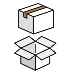 閉じたダンボール箱と開いたダンボール箱のイラスト